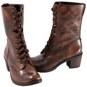 Gianni Bini Brown Leather Lace Up Combat Boots